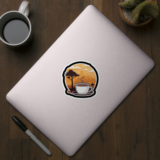 hot coffee cup with orange landscape by AhmedPrints